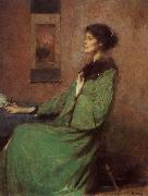 Thomas Wilmer Dewing Portrait of lady holding one rose oil painting picture wholesale